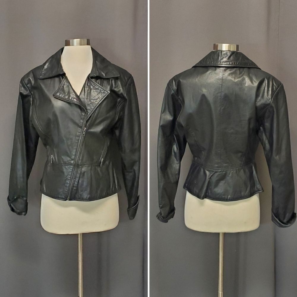Vintage 90s y2k Avanti Black Leather Moto Cropped Bolero Motorcycle Jacket Sm